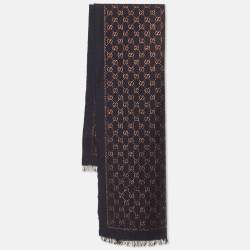 Pre Owned Gucci Navy Blue Metallic GG Wool Scarf