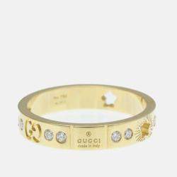 Pre Owned Gucci Icon Star Ring Diamond 18K Yellow Gold Fashion Band Ring EU 57