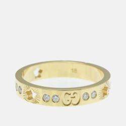 Pre Owned Gucci Icon Star Ring Diamond 18K Yellow Gold Fashion Band Ring EU 57
