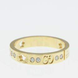 Pre Owned Gucci Icon Star Ring Diamond 18K Yellow Gold Fashion Band Ring EU 57