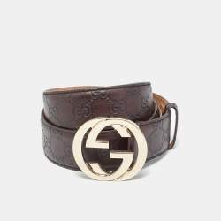 Pre Owned Gucci Dark Brown Guccissima Leather Interlocking G Belt 95CM