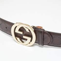 Pre Owned Gucci Dark Brown Guccissima Leather Interlocking G Belt 95CM