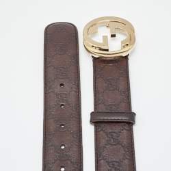 Pre Owned Gucci Dark Brown Guccissima Leather Interlocking G Belt 95CM