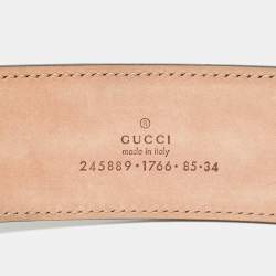 Pre Owned Gucci Beige/Brown GG Canvas and Leather Interlocking G Buckle Belt 85CM