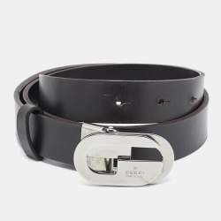 Pre Owned Gucci Dark Brown Leather G Buckle Belt 70CM