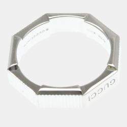 Pre Owned Gucci Link To White Gold 18K Fashion No Stone Band Ring Silver EU 52