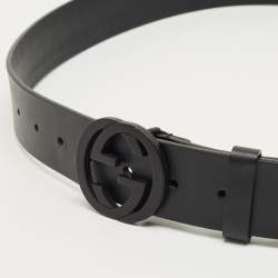 Pre Owned Gucci Black Leather Interlocking G Buckle Belt 110CM