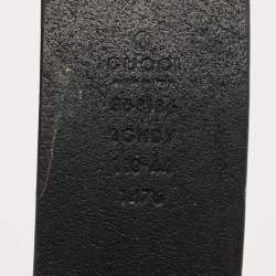 Pre Owned Gucci Black Leather Interlocking G Buckle Belt 110CM