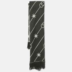 Pre Owned Gucci Black GG Wool Jacquard Shawl 