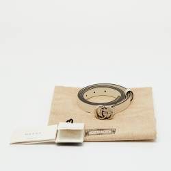 Pre Owned Gucci Ivory Leather GG Marmont Slim Buckle Belt 110CM