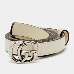 Pre Owned Gucci Ivory Leather GG Marmont Slim Buckle Belt 110CM