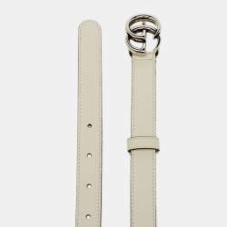 Pre Owned Gucci Ivory Leather GG Marmont Slim Buckle Belt 110CM