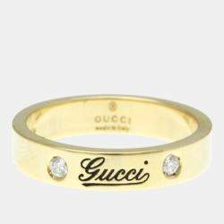 Pre Owned Gucci Icon Print Diamond Yellow Gold 18K Fashion Diamond Band Ring Gold