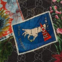 Pre Owned Gucci Grey Monogram Courrier Wool Fringed Shawl