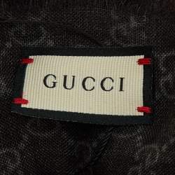 Pre Owned Gucci Grey Monogram Courrier Wool Fringed Shawl