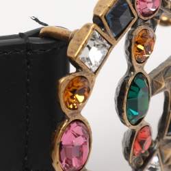 Pre Owned Gucci Black Leather Crystal Embellished Marmont Belt 75CM