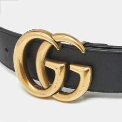 Pre Owned Gucci Black Leather GG Marmont Buckle Belt 80 CM