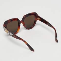 Pre Owned Gucci Tortoiseshell Brown GG0308S Heart Crystal Square Sunglasses