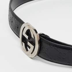 Pre Owned Gucci Black Guccissima Leather Interlocking G Buckle Belt 95CM