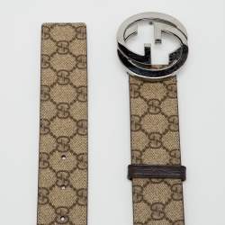 Pre Owned Gucci Beige/Brown GG Supreme Canvas Interlocking G Buckle Belt 90CM
