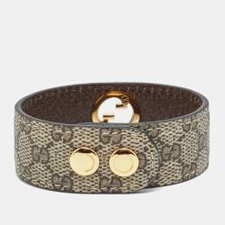 Pre Owned Gucci  GG Leather Gold Tone Bracelet S