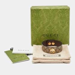 Pre Owned Gucci  GG Leather Gold Tone Bracelet S