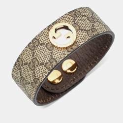 Pre Owned Gucci  GG Leather Gold Tone Bracelet S