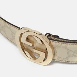 Pre Owned Gucci White Guccissima Leather Interlocking G Buckle Belt 90CM