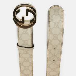 Pre Owned Gucci White Guccissima Leather Interlocking G Buckle Belt 90CM