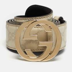 Pre Owned Gucci White Guccissima Leather Interlocking G Buckle Belt 90CM