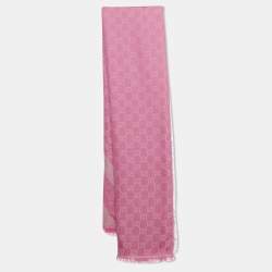 Pre Owned Gucci Pink GG Jacquard Wool Blend Scarf 