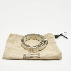 Pre Owned Gucci Off White Leather GG Marmont Slim Belt 85CM