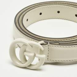 Pre Owned Gucci Off White Leather GG Marmont Slim Belt 85CM