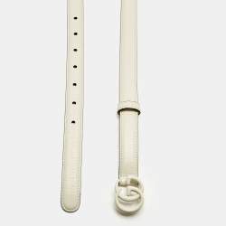 Pre Owned Gucci Off White Leather GG Marmont Slim Belt 85CM