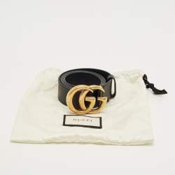 Pre Owned Gucci Black Leather GG Marmont Buckle Belt 90 CM