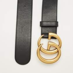 Pre Owned Gucci Black Leather GG Marmont Buckle Belt 90 CM