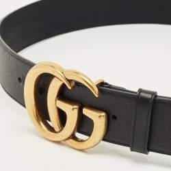 Pre Owned Gucci Black Leather GG Marmont Buckle Belt 90 CM