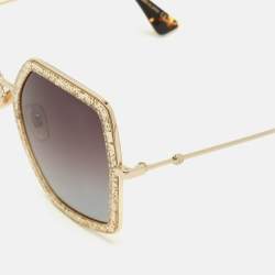 Pre Owned Gucci Brown/Gold Gradient GG0106S Glitter Geometric Sunglasses