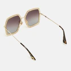 Pre Owned Gucci Brown/Gold Gradient GG0106S Glitter Geometric Sunglasses