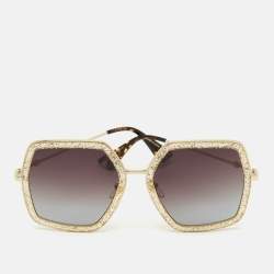 Pre Owned Gucci Brown/Gold Gradient GG0106S Glitter Geometric Sunglasses