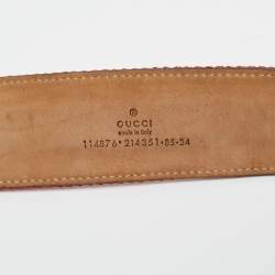 Pre Owned Gucci Red/White Web Canvas and Leather Interlocking G Buckle Belt 85CM