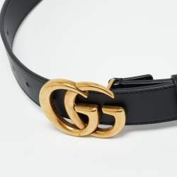 Pre Owned Gucci Black Leather GG Marmont Buckle Belt 70 CM
