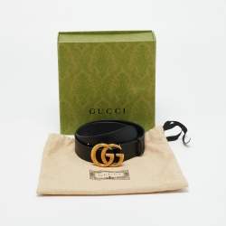 Pre Owned Gucci Black Leather GG Marmont Buckle Belt 70 CM