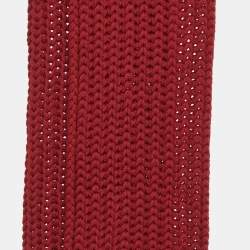 مملوكة مسبقًا Gucci Red Rib Knit Fringed Muffler 