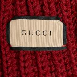 مملوكة مسبقًا Gucci Red Rib Knit Fringed Muffler 