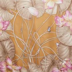 Pre Owned وشاح مربع حرير بطبعة لوتس صفراء من غوتشي