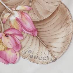 Pre Owned وشاح مربع حرير بطبعة لوتس صفراء من غوتشي