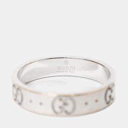 Pre Owned Gucci 18K White Gold Thin Icon Ring Size 6