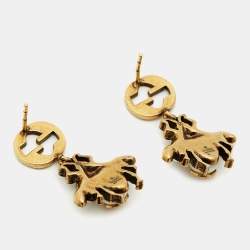 مملوكة مسبقًا Gucci GG Bee Faux Pearl Crystals Gold Tone Earrings