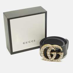 مملوكة مسبقًا Gucci Pearl Embellished Double G Wide Belt Black Leather